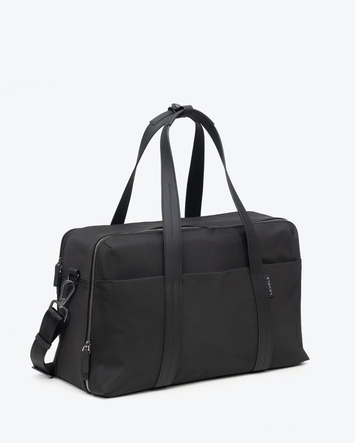 Side profile view of LEVEL8 CITYGO Weekender Bag showing slim travel silhouette